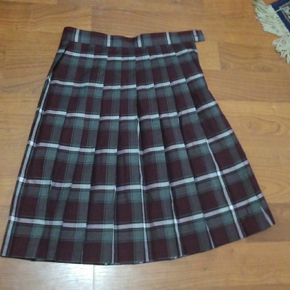 Burgundy Plaid Midi Skirt